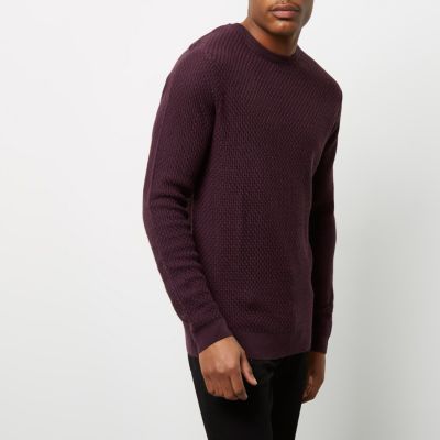 Purple textured knit slim fit jumper